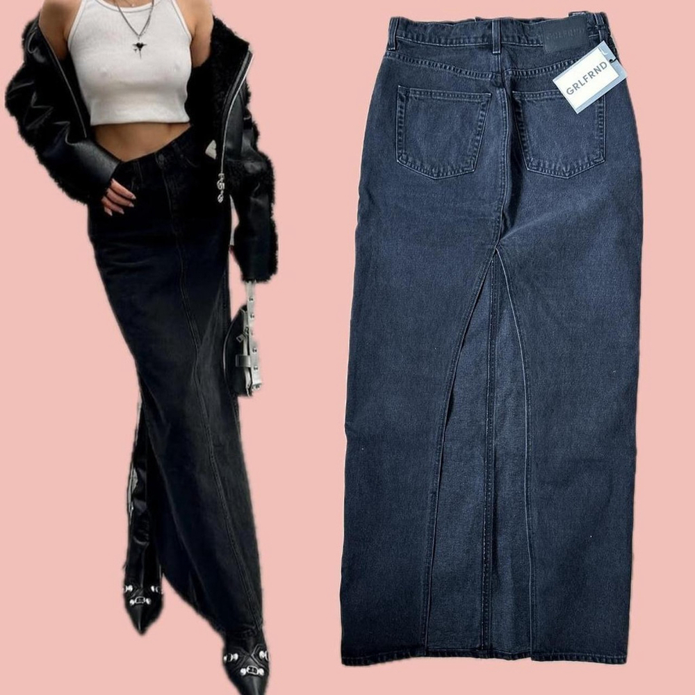 GRLFRND Black Denim Maxi Skirt – NWT, Size 24, Revolve Exclusive